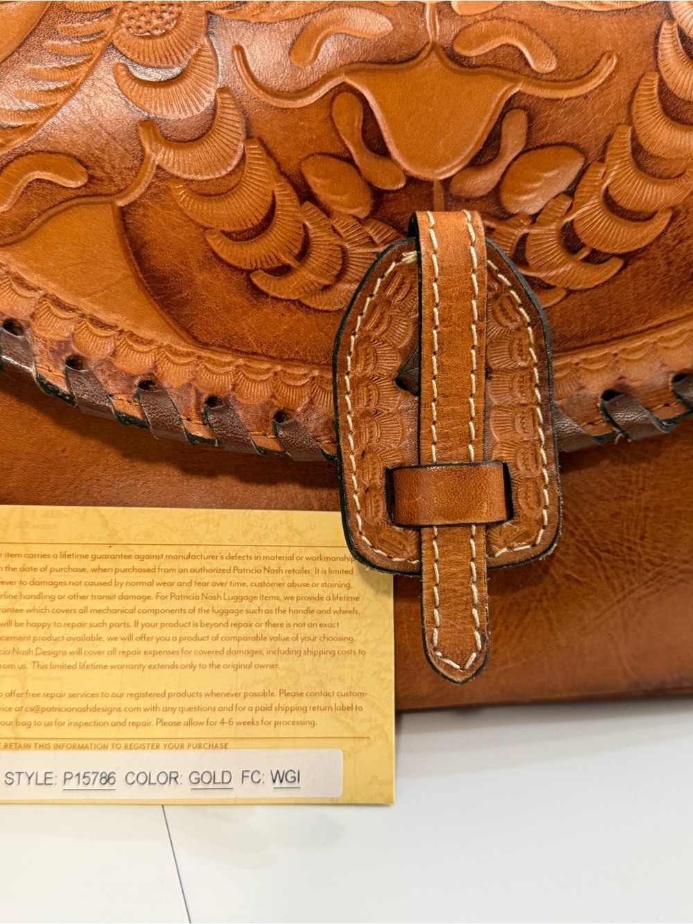 Patricia Nash Tooled large Leather Satchel - Cognac Brown - Picture 2 of 6